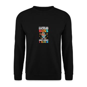 Kita Abgang Erste Klasse Einschulung Schulkind - Unisex Pullover - Schwarz - Vorne - Alina (178cm) & Michal (187cm)