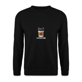 Catpuccino Kawaii Katze Kaffee Anime Otaku - Unisex Pullover - Schwarz - Vorne - Alina (178cm) & Michal (187cm)