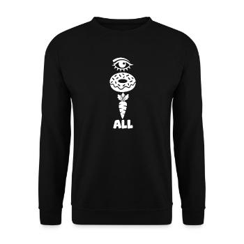 Lustiger Donut Karotte Spruch Rätsel - Unisex Pullover - Schwarz - Vorne - Alina (178cm) & Michal (187cm)