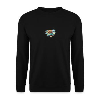 Burger Bus fliegt durch die Wolken - Unisex Pullover - Schwarz - Vorne - Alina (178cm) & Michal (187cm)