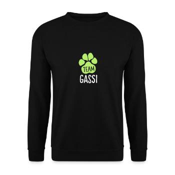 Team Gassi - Hundepfote - für Hundebesitzer - Unisex Pullover - Schwarz - Vorne - Alina (178cm) & Michal (187cm)