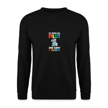 Pilot First Grade School Enrollment Schoolchild - Unisex Sweatshirt - black - Front - Alina (178cm) & Michal (187cm)