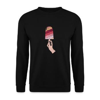 Eis am Stiel in Druckoptik - Unisex Pullover - Schwarz - Vorne - Alina (178cm) & Michal (187cm)