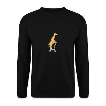 Giraffe auf dem Klapprad - Unisex Pullover - Schwarz - Vorne - Alina (178cm) & Michal (187cm)