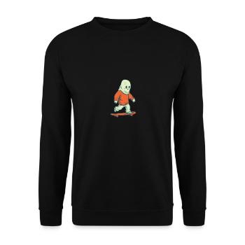 70s Cartoon Comic Style Ghost on His Skateboard - Unisex Pullover - Schwarz - Vorne - Alina (178cm) & Michal (187cm)