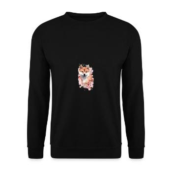 Portrait du chien japonais Shiba Inu en fleurs de - Sweat-shirt Unisexe - noir - Devant - Alina (178cm) & Michal (187cm)