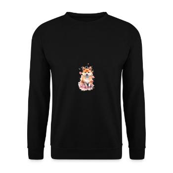 japanisch Hund Shiba Inu Welpe Kirschblüten - Unisex Pullover - Schwarz - Vorne - Alina (178cm) & Michal (187cm)