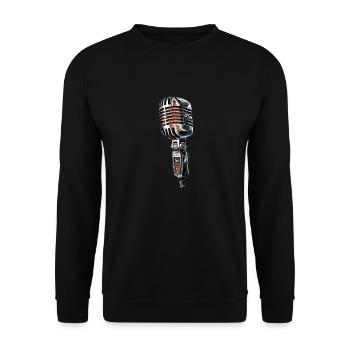 Mikrofon Retro Zeichnung - Unisex Pullover - Schwarz - Vorne - Alina (178cm) & Michal (187cm)
