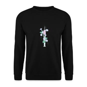 Rosa Blume Spritze - Unisex Pullover - Schwarz - Vorne - Alina (178cm) & Michal (187cm)