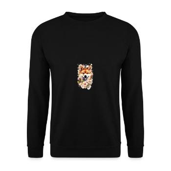 Japanese dog Shiba Inu portrait cherry blossoms - Unisex Sweatshirt - black - Front - Alina (178cm) & Michal (187cm)