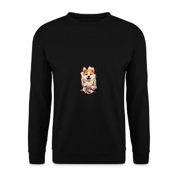 Portrait du chien japonais Shiba Inu, fleur, - Sweat-shirt Unisexe - noir - Devant - Alina (178cm) & Michal (187cm)