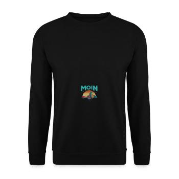 Moin Hamburg Retro Skyline Silhouette Hafen Möwen - Unisex Pullover - Schwarz - Vorne - Alina (178cm) & Michal (187cm)