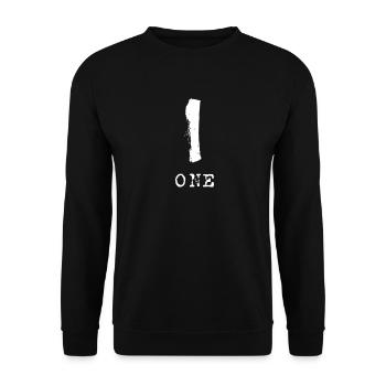 Einer auf einen Streich - Nummer Ziffer 1 - Unisex Pullover - Schwarz - Vorne - Alina (178cm) & Michal (187cm)