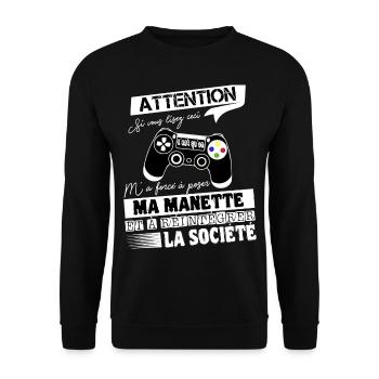 Gameur Shirt • Jeux de Video • Manette Cadeaux - Sweat-shirt Unisexe - noir - Devant - Alina (178cm) & Michal (187cm)