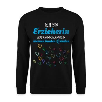 Witziges Erzieherin Sprüche Geschenk - Unisex Pullover - Schwarz - Vorne - Alina (178cm) & Michal (187cm)