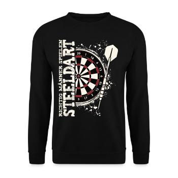 Richtige Männer spielen Steeldart Dart Kneipe Fun - Unisex Pullover - Schwarz - Vorne - Alina (178cm) & Michal (187cm)