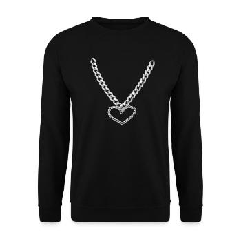 Herz Kette - Unisex Pullover - Schwarz - Vorne - Alina (178cm) & Michal (187cm)