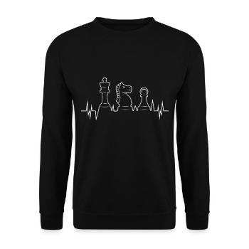 Schach Herzschlag - Unisex Pullover - Schwarz - Vorne - Alina (178cm) & Michal (187cm)
