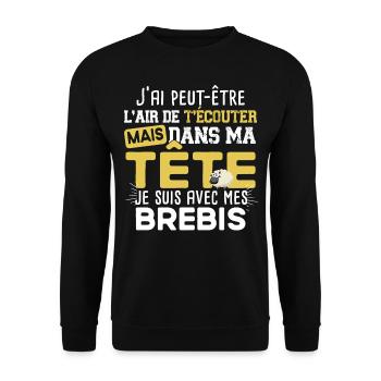 Brebis Mouton Agneau Laine Humour Ferme Agricole - Sweat-shirt Unisexe - noir - Devant - Alina (178cm) & Michal (187cm)