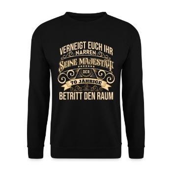 70. Geburtstag Mann 70 Jahre Geschenk - Unisex Pullover - Schwarz - Vorne - Alina (178cm) & Michal (187cm)