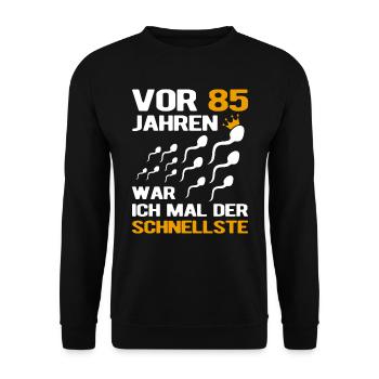 85. Geburtstag Mann Männer 85 Jahre Geschenk - Unisex Pullover - Schwarz - Vorne - Alina (178cm) & Michal (187cm)