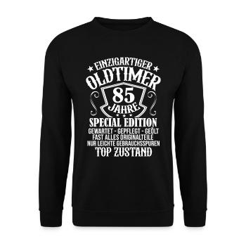 85. Geburtstag Mann Männer 85 Jahre Geschenk - Unisex Pullover - Schwarz - Vorne - Alina (178cm) & Michal (187cm)