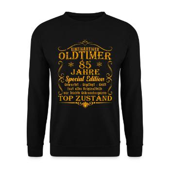85. Geburtstag Mann Männer 85 Jahre Geschenk - Unisex Pullover - Schwarz - Vorne - Alina (178cm) & Michal (187cm)