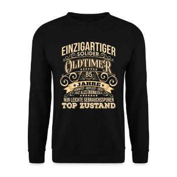 85. Geburtstag Mann Männer 85 Jahre Geschenk - Unisex Pullover - Schwarz - Vorne - Alina (178cm) & Michal (187cm)