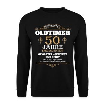 50. Geburtstag Mann Männer 50 Jahre Geschenk - Unisex Pullover - Schwarz - Vorne - Alina (178cm) & Michal (187cm)