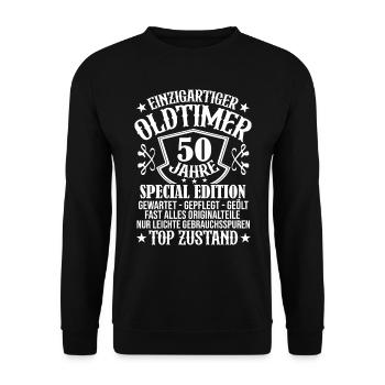 50. Geburtstag Mann Männer 50 Jahre Geschenk - Unisex Pullover - Schwarz - Vorne - Alina (178cm) & Michal (187cm)