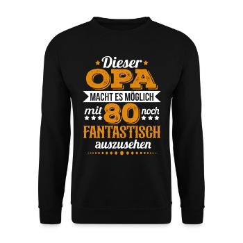80. Geburtstag Mann Geschenk Opa Männer - Unisex Pullover - Schwarz - Vorne - Alina (178cm) & Michal (187cm)