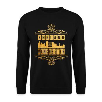 Manchester Angleterre UK City Skyline Gold Ornament - Sweat-shirt Unisexe - noir - Devant - Alina (178cm) & Michal (187cm)