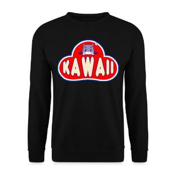 Vintage Japanese Cat "Kawaii" Anime Graphic - Unisex Sweatshirt - black - Front - Alina (178cm) & Michal (187cm)