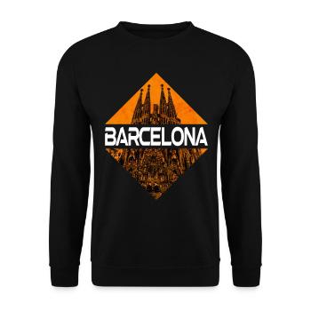 Barcelona Spanien Stadt Skyline Sagrada Familia - Unisex Pullover - Schwarz - Vorne - Alina (178cm) & Michal (187cm)