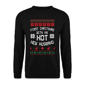 First Christmas with hot new Husband - Unisex Pullover - Schwarz - Vorne - Alina (178cm) & Michal (187cm)