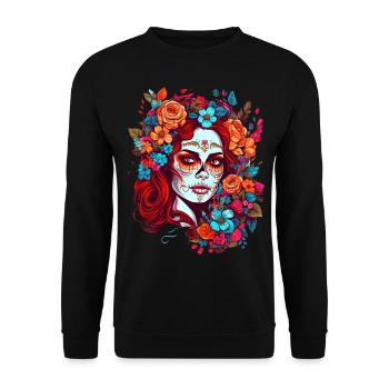 Dia de los muertos femme maquillage avec des fleurs - Sweat-shirt Unisexe - noir - Devant - Alina (178cm) & Michal (187cm)