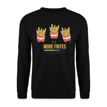 Mode frites Humour friterie baraque à frites - Sweat-shirt Unisexe - noir - Devant - Alina (178cm) & Michal (187cm)