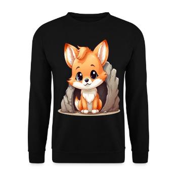 Niedlicher Kawaii-Fuchs zum Liebhaber von Anime und Manga - Unisex Pullover - Schwarz - Vorne - Alina (178cm) & Michal (187cm)
