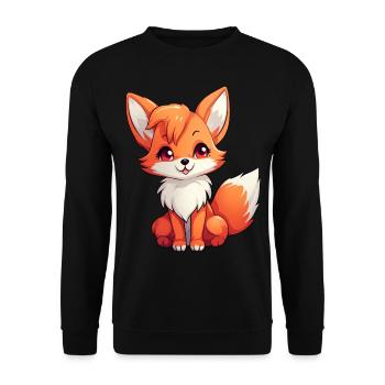 Lustiger Kawaii-Fuchs zum Liebhaber von Anime und Manga - Unisex Pullover - Schwarz - Vorne - Alina (178cm) & Michal (187cm)