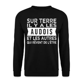 sur terre il y a les Audois Humour Aude - Sweat-shirt Unisexe - noir - Devant - Alina (178cm) & Michal (187cm)