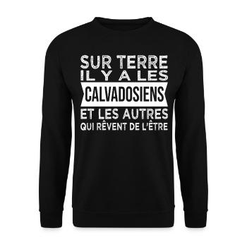 sur terre il y a les Calvadosiens Humour Calvados - Sweat-shirt Unisexe - noir - Devant - Alina (178cm) & Michal (187cm)