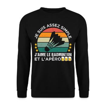 J' aime le badminton et l' apéro cadeau vintage - Sweat-shirt Unisexe - noir - Devant - Alina (178cm) & Michal (187cm)