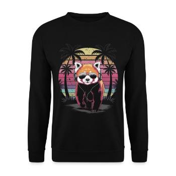 Roter Panda mit Sonnenbrille und Kopfhörer - Unisex Pullover - Schwarz - Vorne - Alina (178cm) & Michal (187cm)