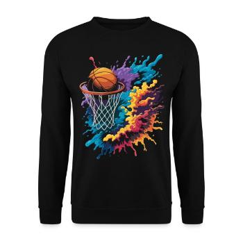 Bunte Basketball Tie Dye Farbe Splash Hoop Net - Unisex Pullover - Schwarz - Vorne - Alina (178cm) & Michal (187cm)