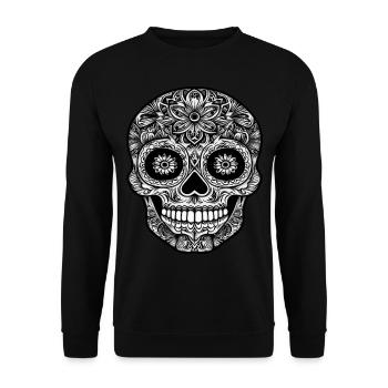 Intricate Black and White Sugar Skull Art - Unisex Sweatshirt - black - Front - Alina (178cm) & Michal (187cm)