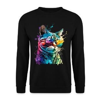 Cat Sunglasses Cool Splash Colorful Colorful - Unisex Sweatshirt - black - Front - Alina (178cm) & Michal (187cm)