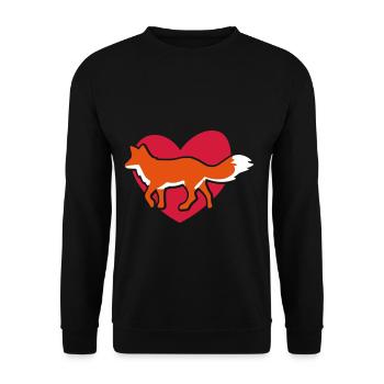 Fuchs auf Herz / fox heart / Geschenkidee Tiere - Unisex Pullover - Schwarz - Vorne - Alina (178cm) & Michal (187cm)