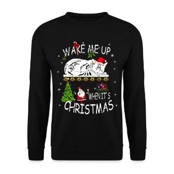 Frohes Fest mit Katze - Unisex Pullover - Schwarz - Vorne - Alina (178cm) & Michal (187cm)