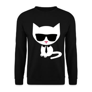 Cool White Cat - Minimal Business Style Design - Unisex Pullover - Schwarz - Vorne - Alina (178cm) & Michal (187cm)