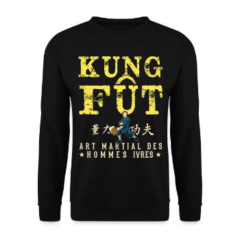 Kung Fût Jeu de mot Rhum Barbecue Buvette Soirée - Sweat-shirt Unisexe - noir - Devant - Alina (178cm) & Michal (187cm)